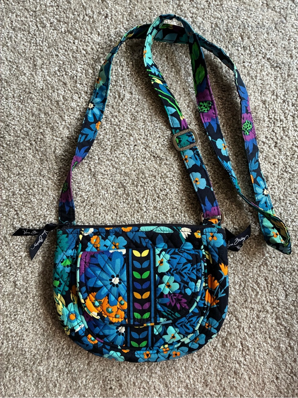Vera Bradley Navy Blue Quilted Floral Crossbody with Teal & Purple Accents